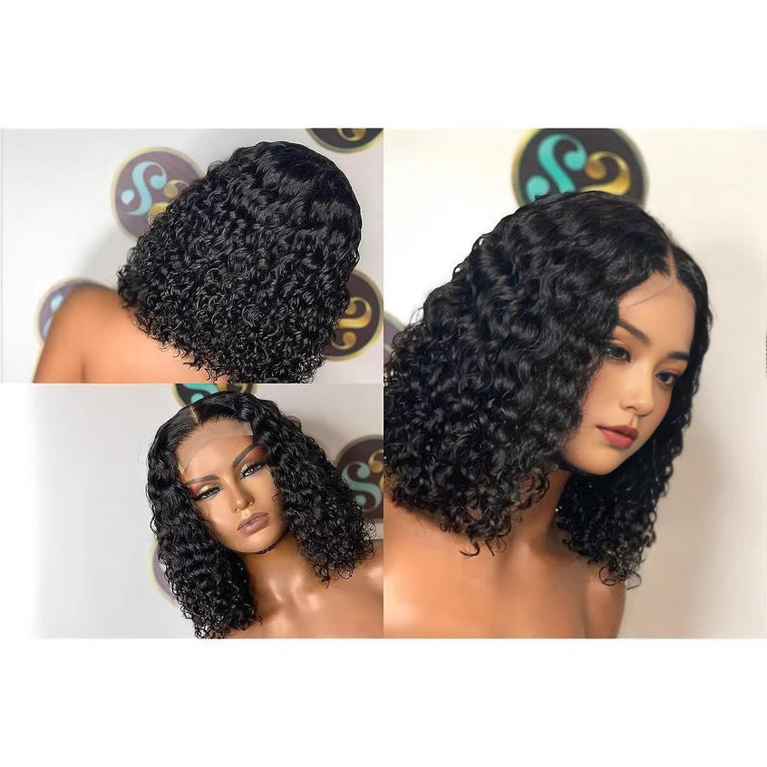 Frontal Human Double Drawn Water Wave Wig Short Curly Hair