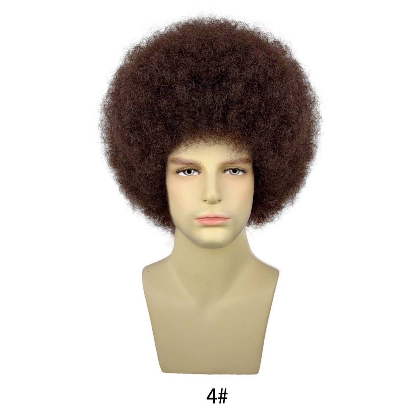Men's Black Small Roll Explosion Head Cover Wig Long Curls