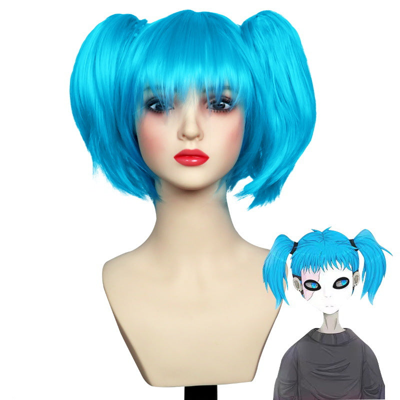 Trendy Face Blue Cute Double Ponytail Cos Wig