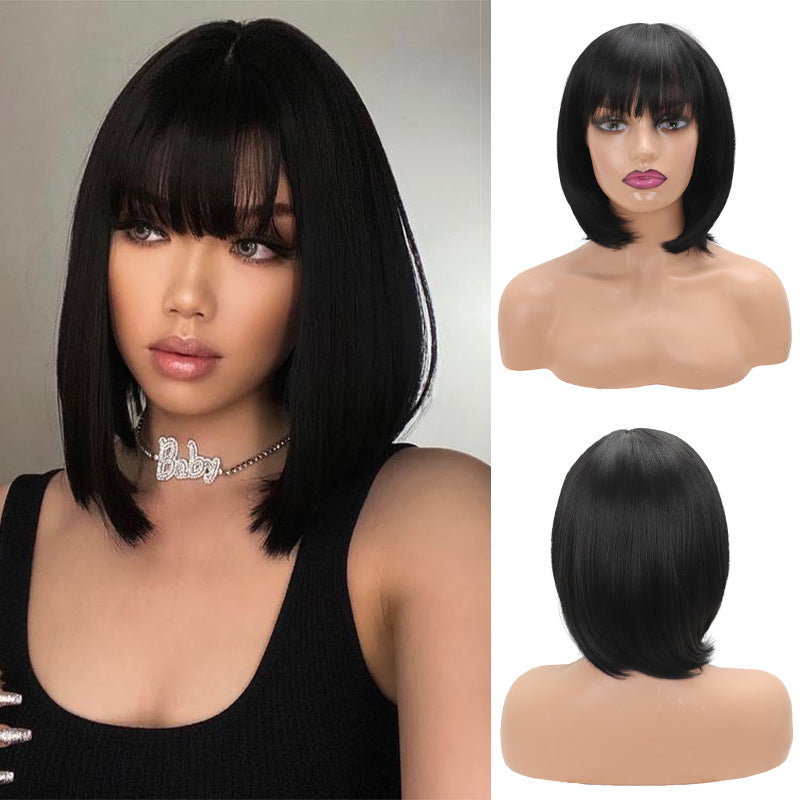 Color Inner Buckle Bangs Inch Wave Wig Short Straight Hair