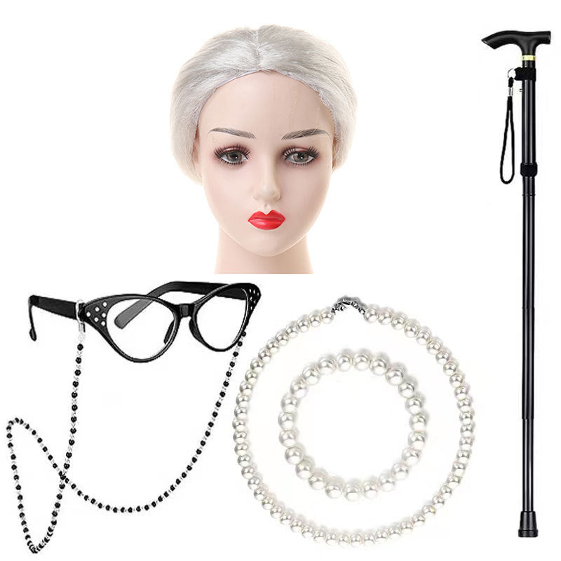 School Day Grandma Sheath Halloween Grandpa Cos Wig