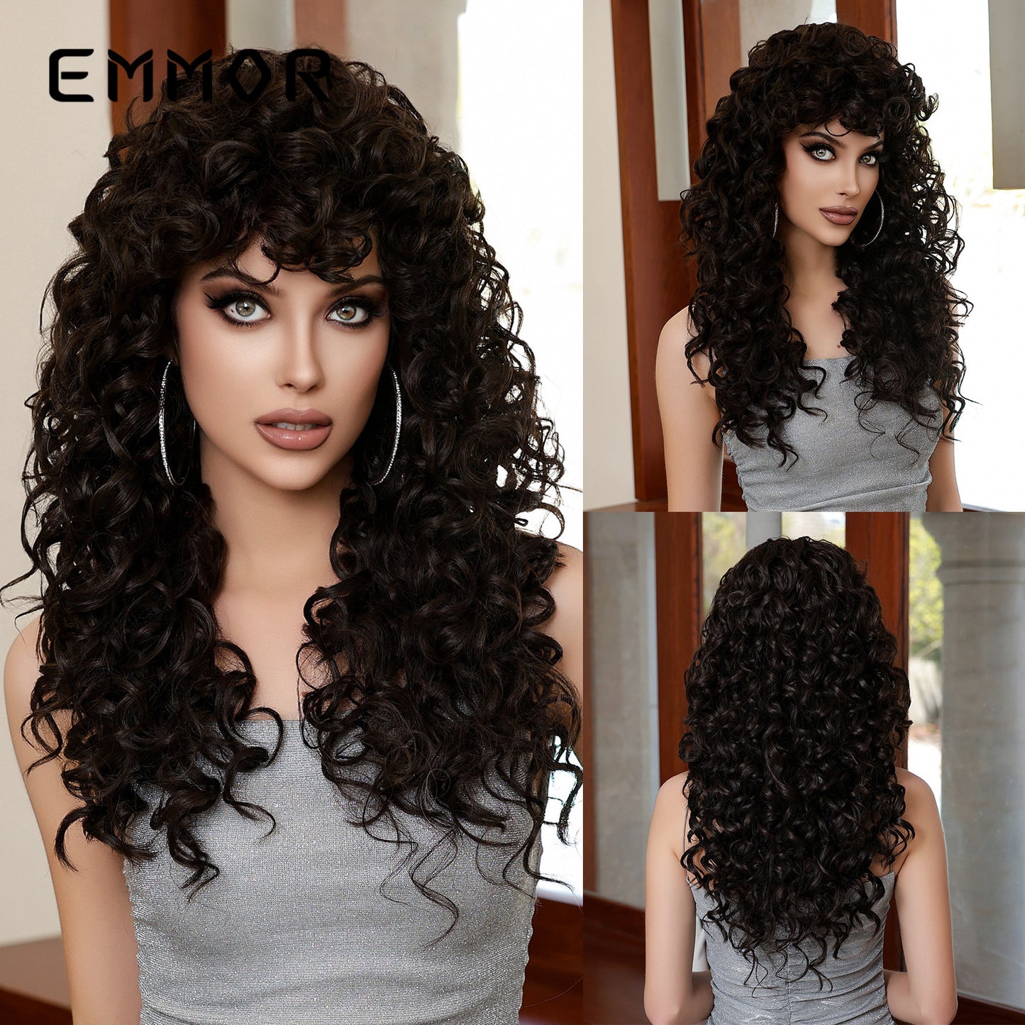 Women's White Gold Color Air Bangs Small Wig Long Curls