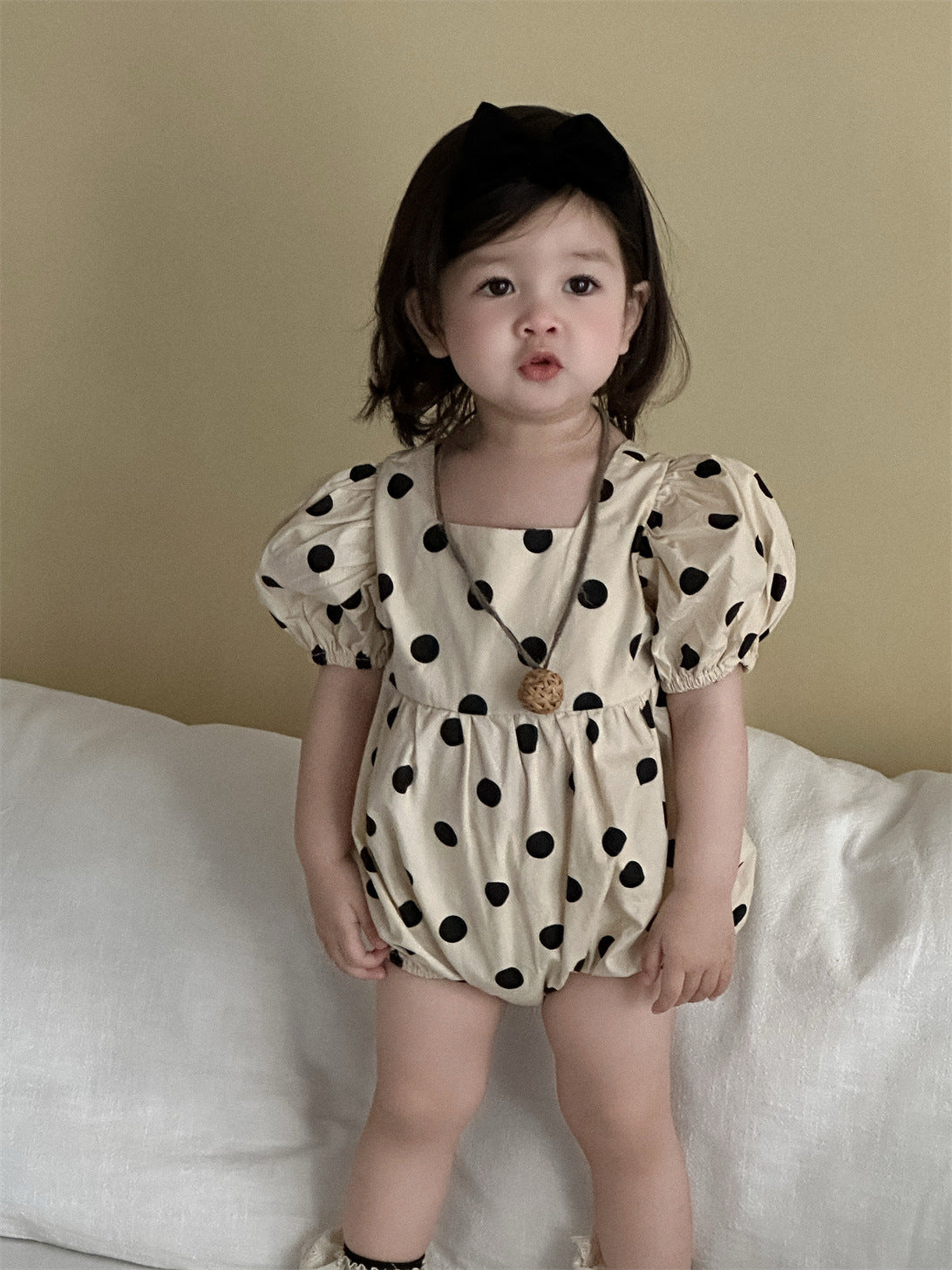 Children's Summer Puff Sleeve Thin Romper Korean Style Clothing Polka Dot Jumpsuit, Climbing Suit