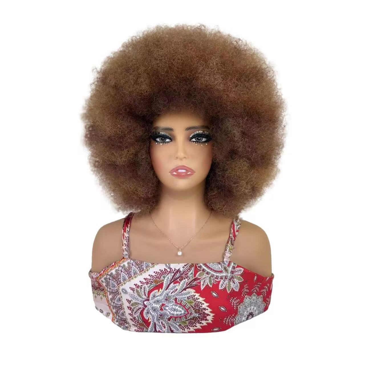 Afro Black African Wigs With Small Head Cover Fluffy Wig Short Curly Hair
