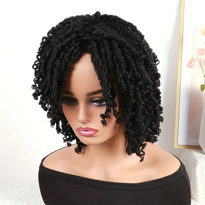 African Wigs With Small Dreadlocks Headgear Hollow Wig Short Curly Hair