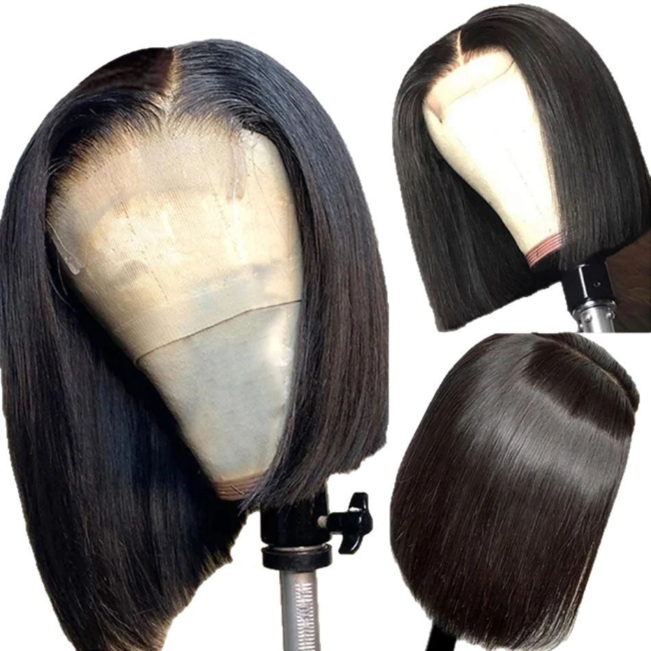 Slouchy Lace Straight Bob Brazilian Human Real Hair Wig