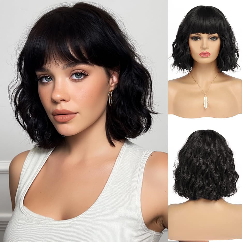 Women's Bangs Mixed Color Water Ripple Fiber Wig Short Curly Hair