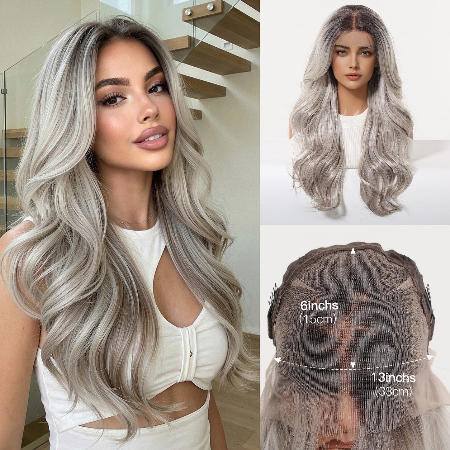 Area Lace Female Light Brown Dyed Curly Hair Wig Long Curls