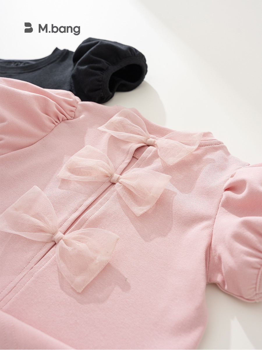 Children's Clothing Puff Sleeve Top Summer Sweet Solid Color Back Children's T-shirt