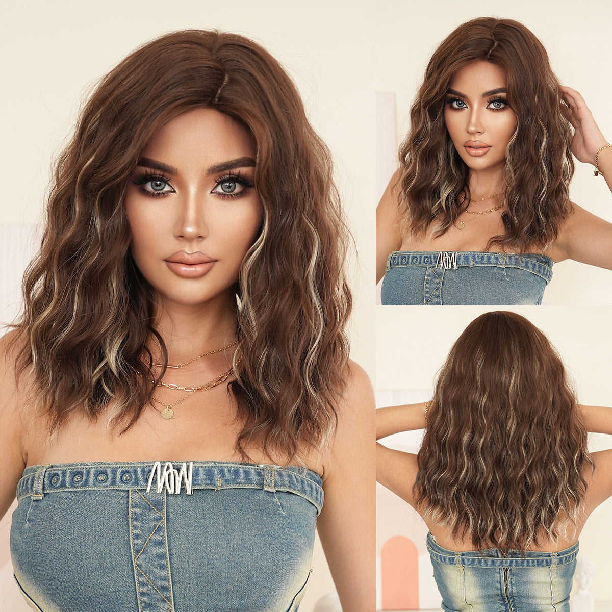 Women's Curly Hair Side Split Bangs Dyed Other Wig
