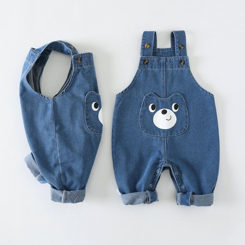 Denim Overalls Jumpsuit Sleeveless Super Cute Cartoon Western Style Trousers Children's Pants