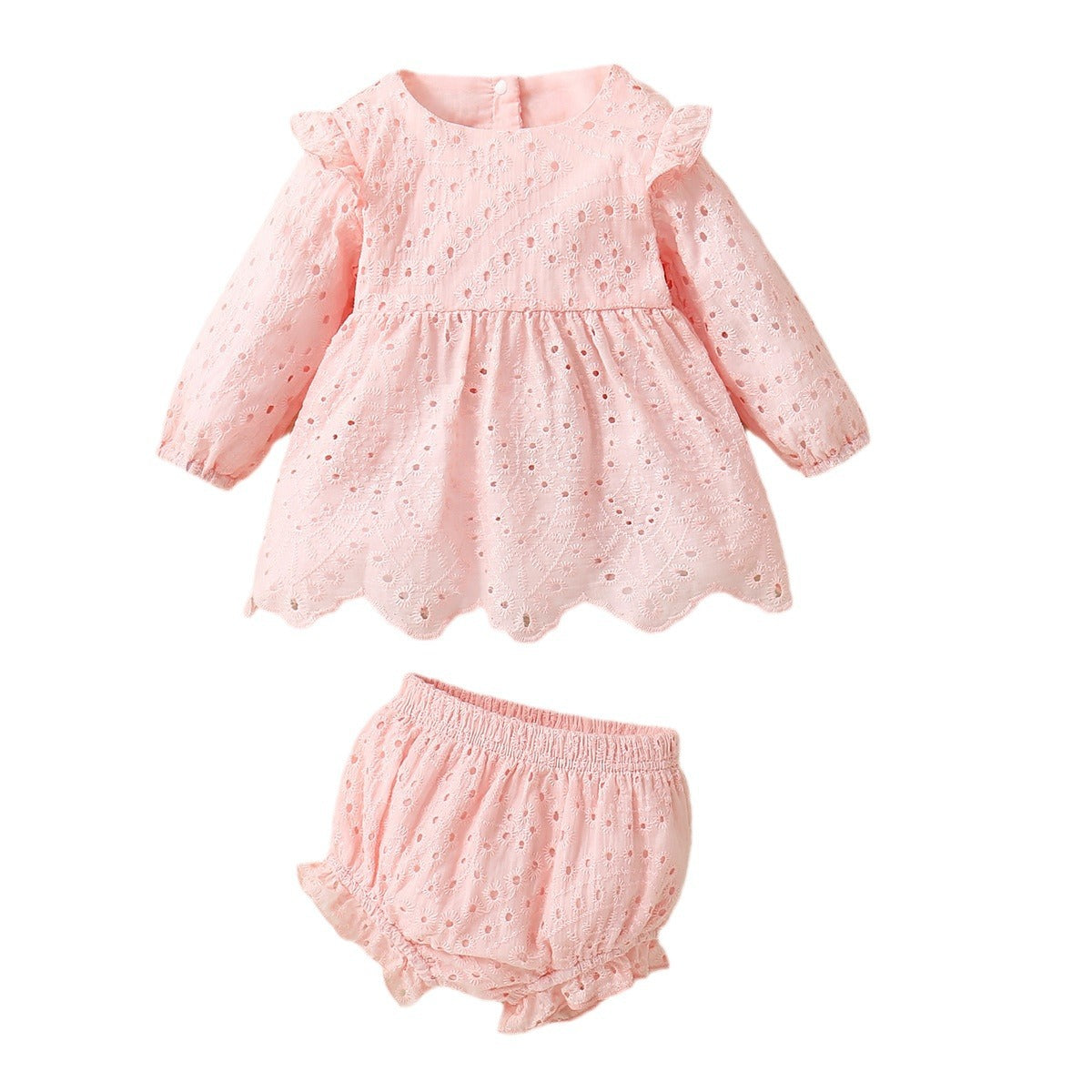 Summer Cotton Net Pink White Open Back Long Sleeve Skirt Children's Suit