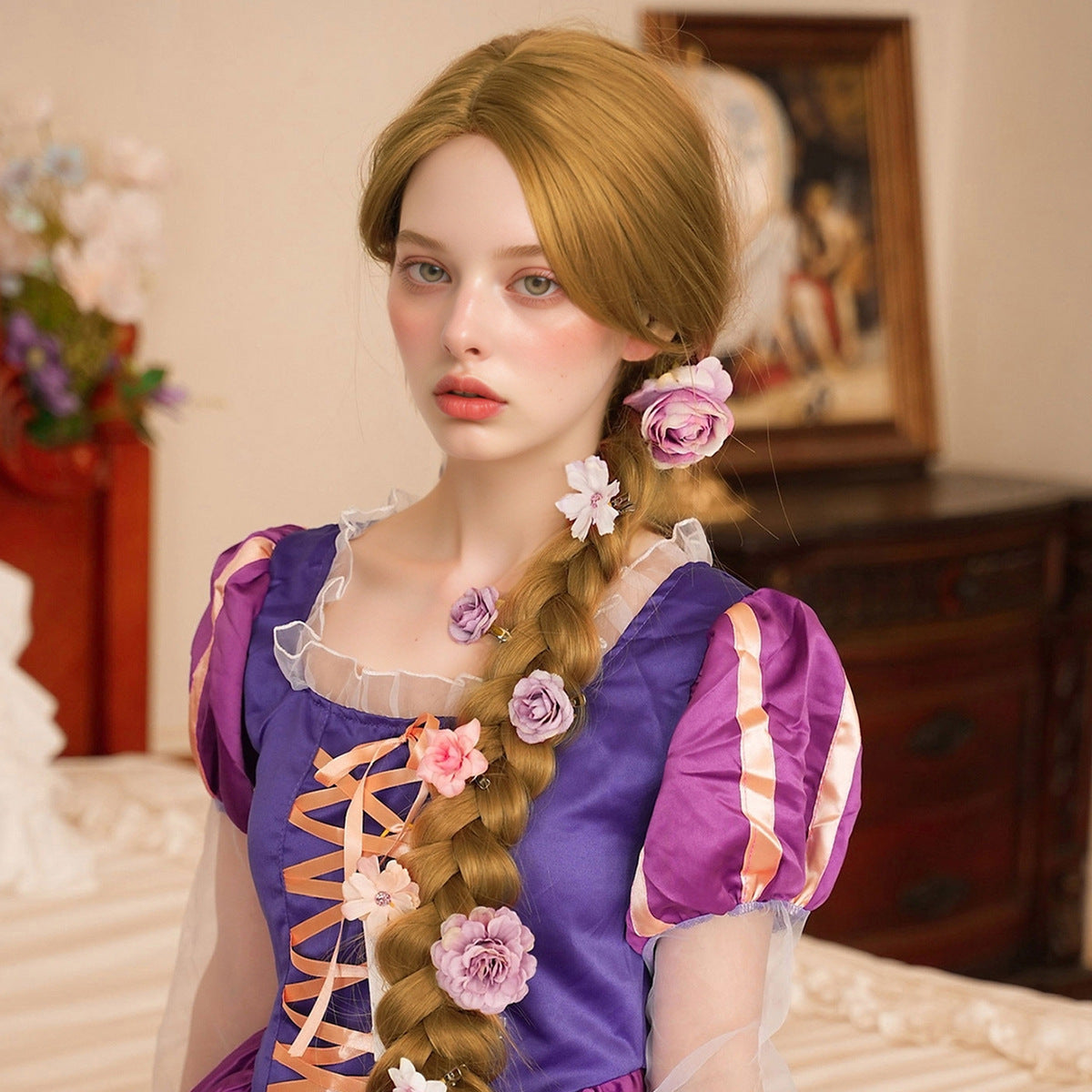 Long Hair Princess Costume Super Straight Golden Street Dress Up Cos Wig