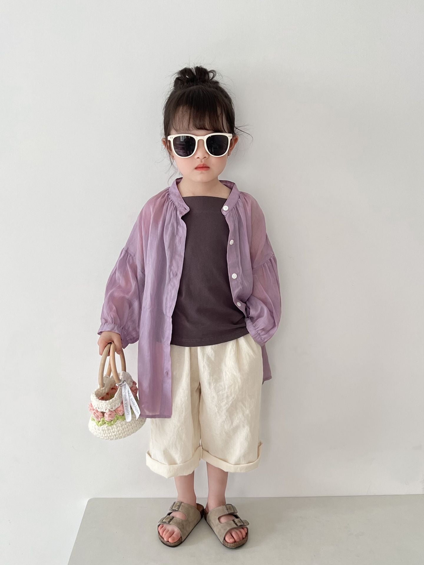 Children's Round Neck Solid Color Korean Style Loose Boy's Sun Protection Children's Shirt