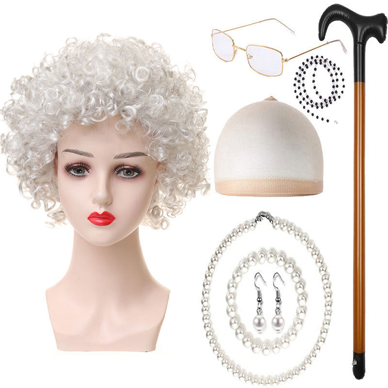 Day Old Grandma Man Grandpa Suit Lady Head Cos Wig