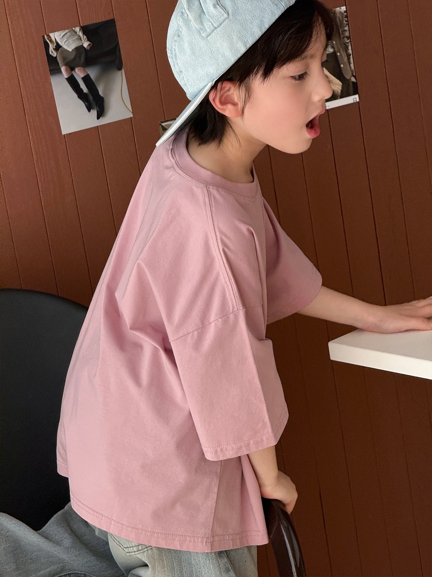 Children's Summer Korean Style Fashion Simple Letter Print Casual Loose Boys Children's T-shirt
