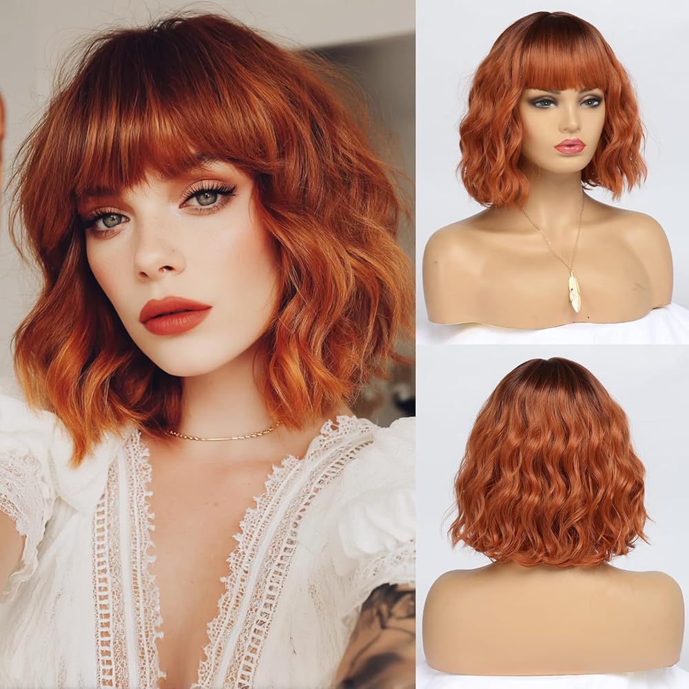 Female Simulation Human Highlight Gradient Chemical Wig Short Curly Hair
