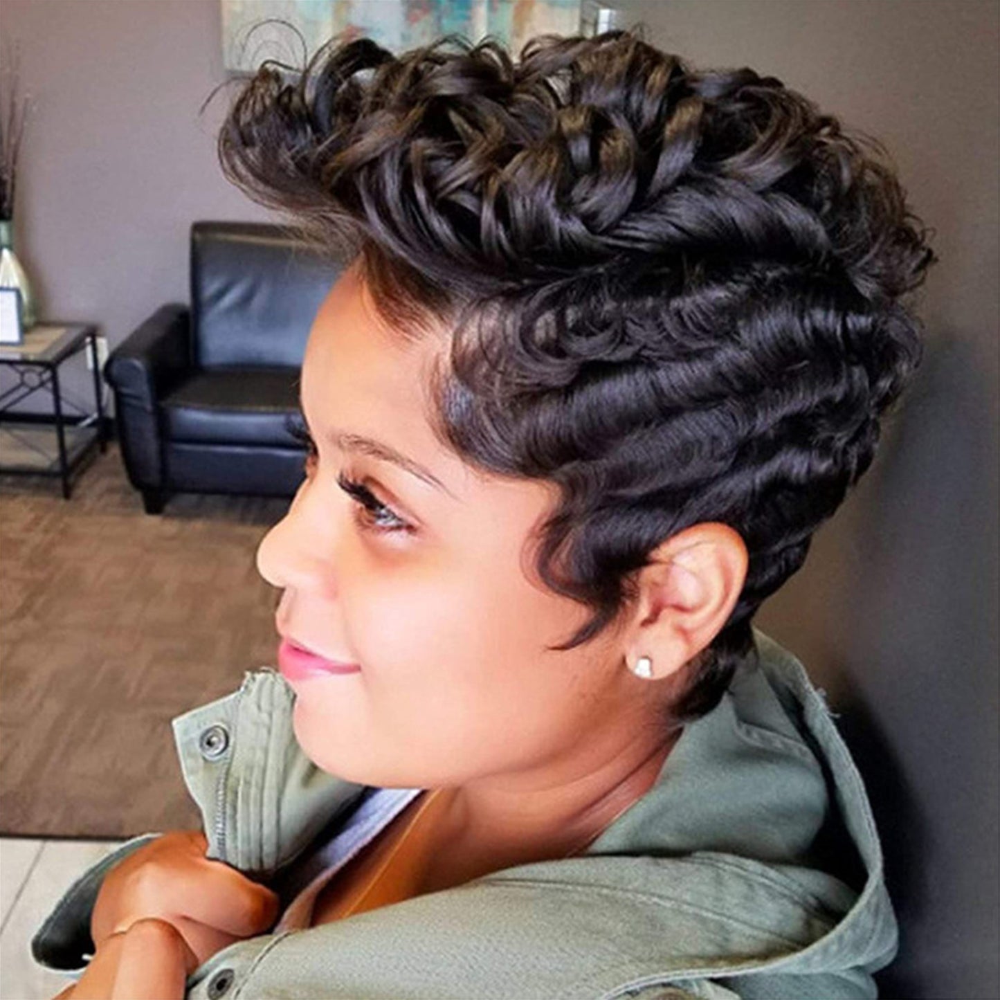 Elegant Versatile Cool Fiber Chemical Hood Wig Short Curly Hair