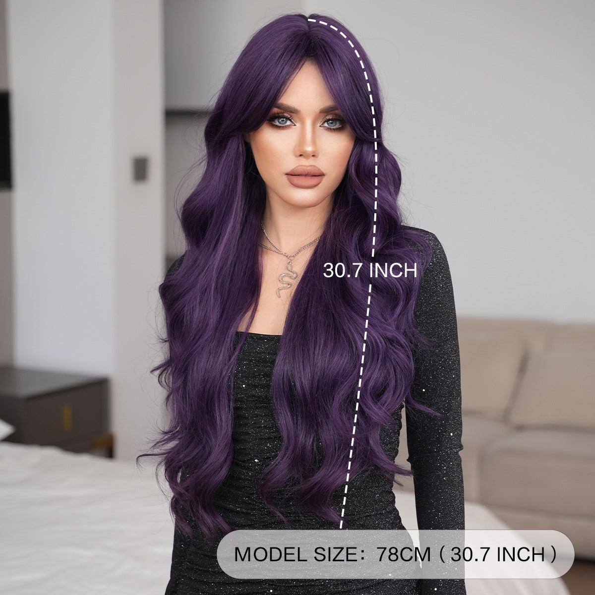 Purple Female Long Curly Hair Natural Fluffy Dark Wind Other Wig