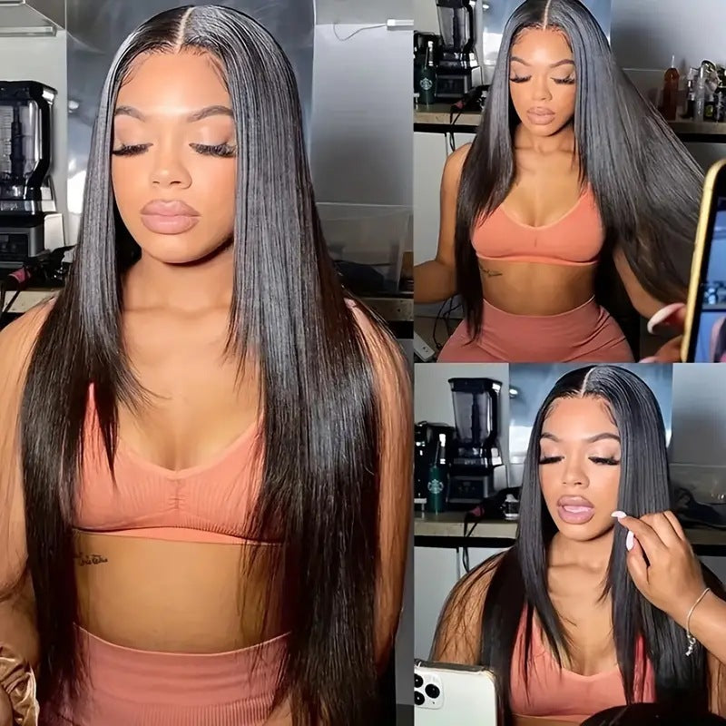 Women's Front Lace Mid-length Hair Fluffy Natural Long Straight Wig