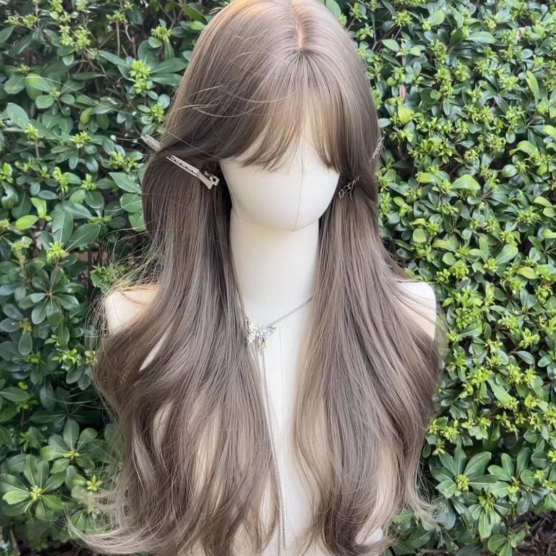 Women's Beige Brown Curly Hair Lazy Bangs Big Wave Simulation Atmosphere Wig Long Curls
