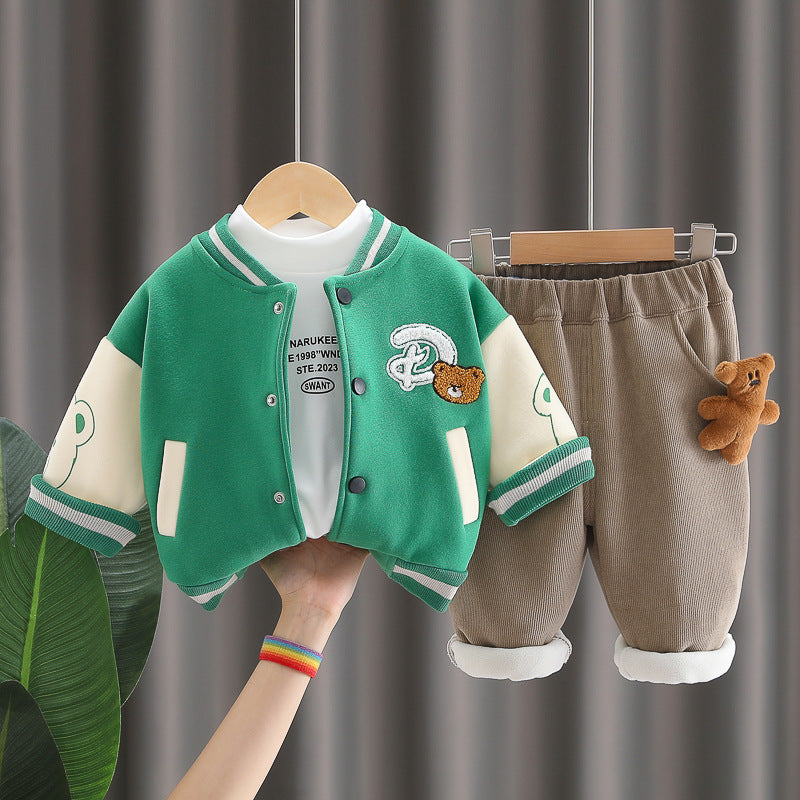 Children's Clothing Winter Fleece-lined Thickened Baseball Uniform Clothes Children's Suit