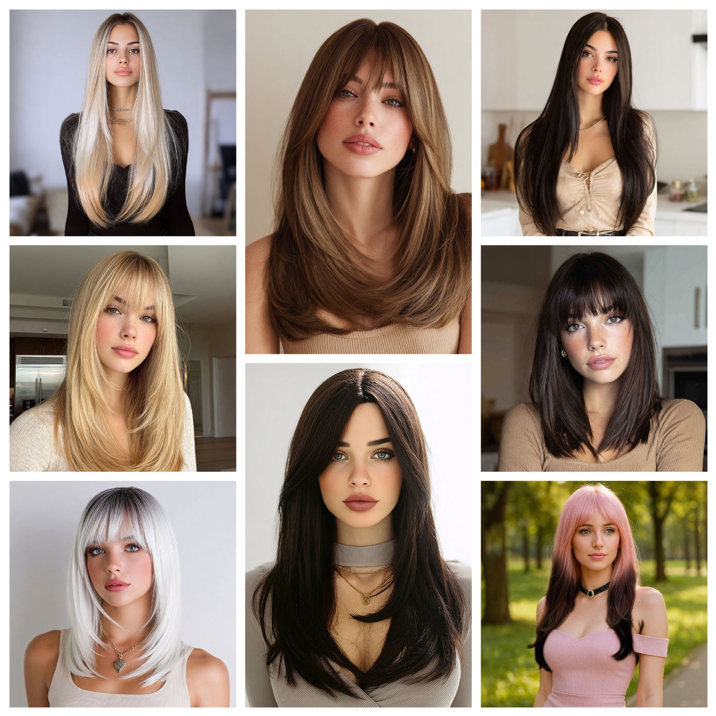 Bangs Gradient Hair High Quality Natural Long Straight Wig