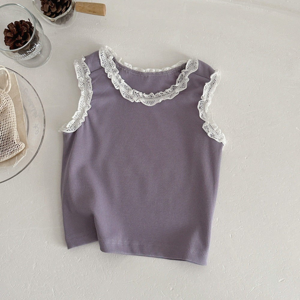 Sleeveless T-shirt Bottoming Shirt Yarn Skirt Princess Two-piece Children's Suit