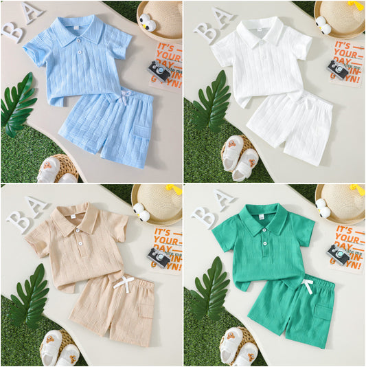 Boy Jacquard Short Sleeve Polo Collar Top Shorts Summer Daily Children's Suit