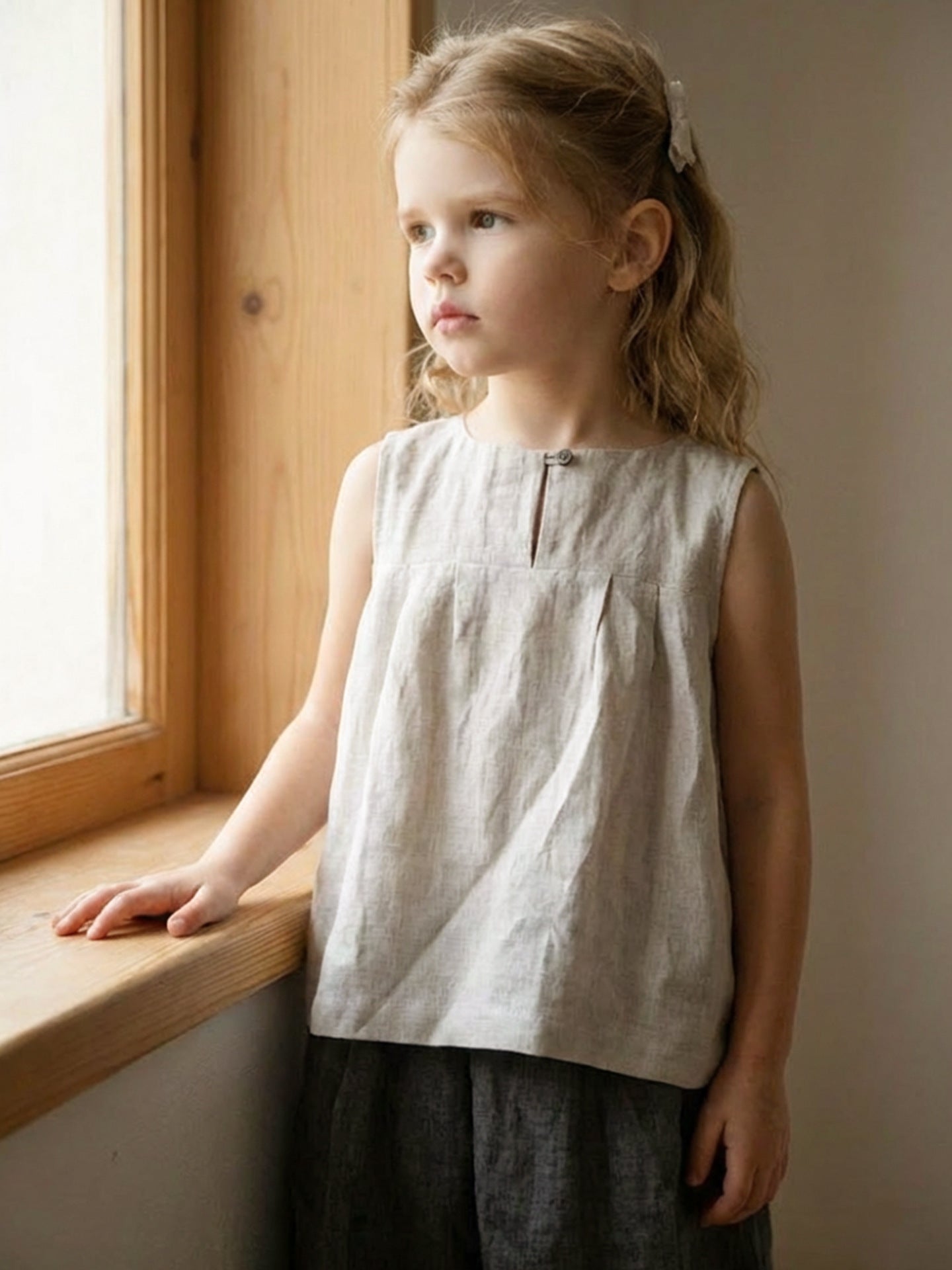 Children's Round Neck Hem Loose-fitting Peasant Blouse Sleeveless Vest Children's T-shirt