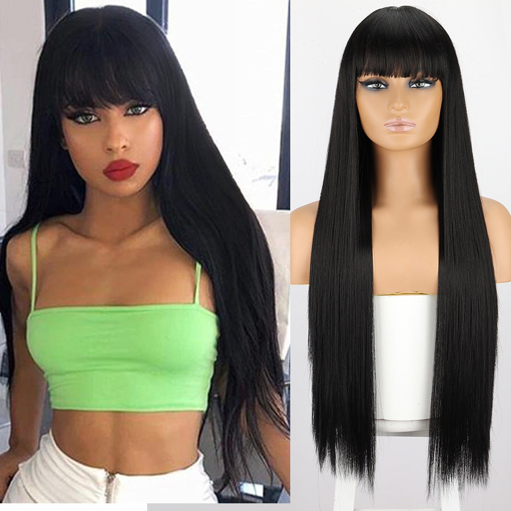 Women's Fashion Inch Light Golden Bangs Hair Long Straight Wig