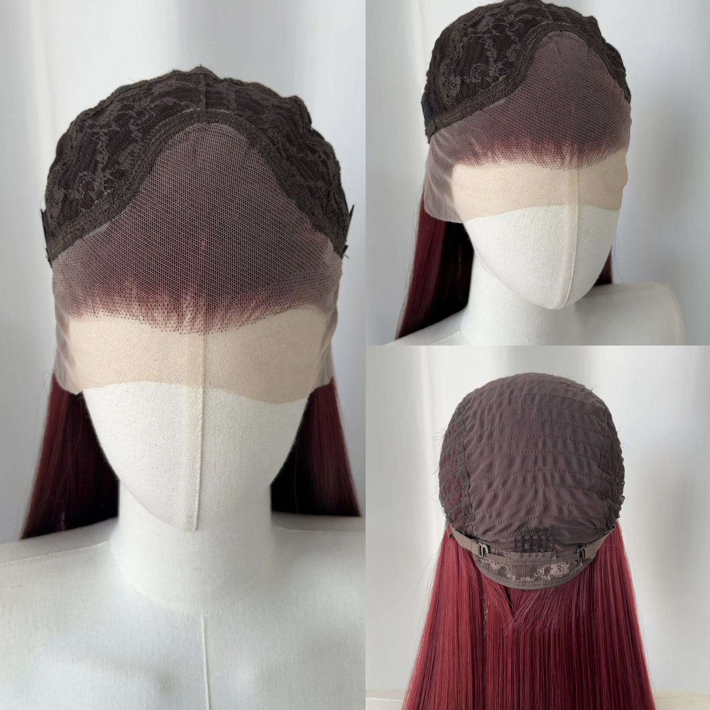 Red Universal Head Cover Hair Embryo Long Straight Wig