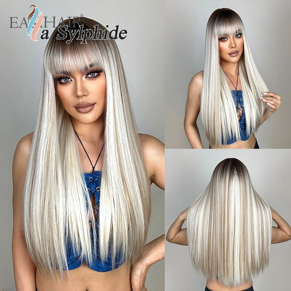 Gradient Golden Overseas Warehouse Hair Ladies Fiber Mechanism Long Straight Wig