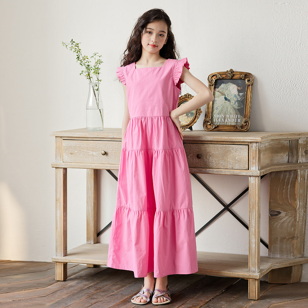 Women's & Children's Flying Sleeve Older Summer Clothes Middle Big Loose Cake Midi Children's Dress