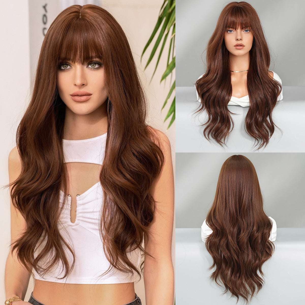 Curly Hair Bangs Big Wave Head Cover Rose Net Chemical Wig Long Curls