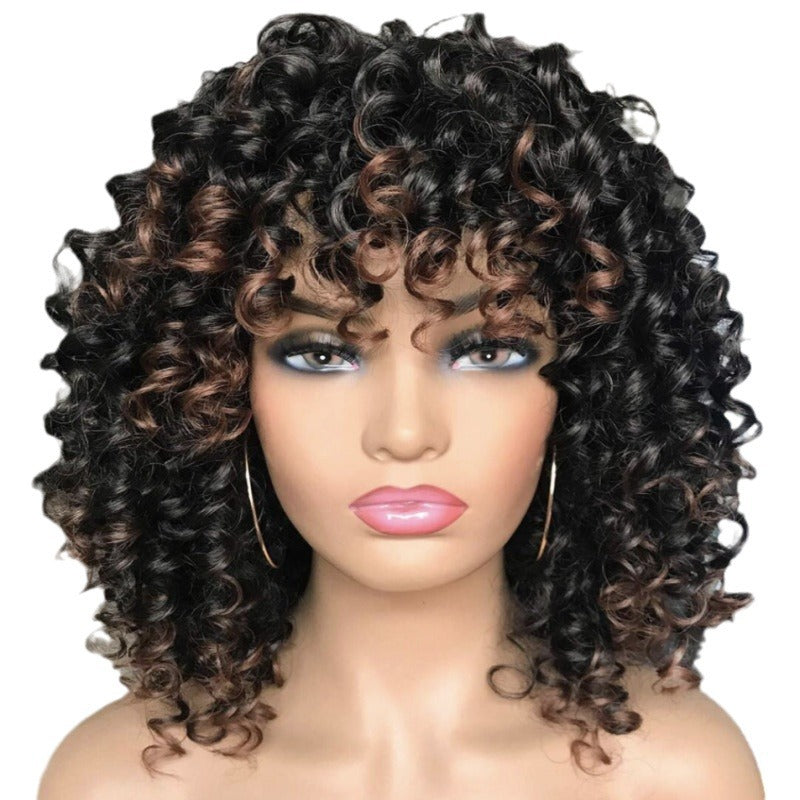 Women's African With Bangs Small Fluffy Synthetic Wig Short Curly Hair