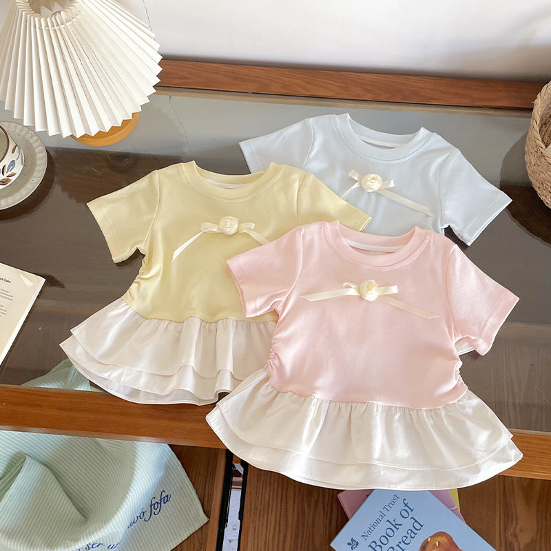 Short-sleeved Summer Sweet Bow Ruffled Tide Children's T-shirt