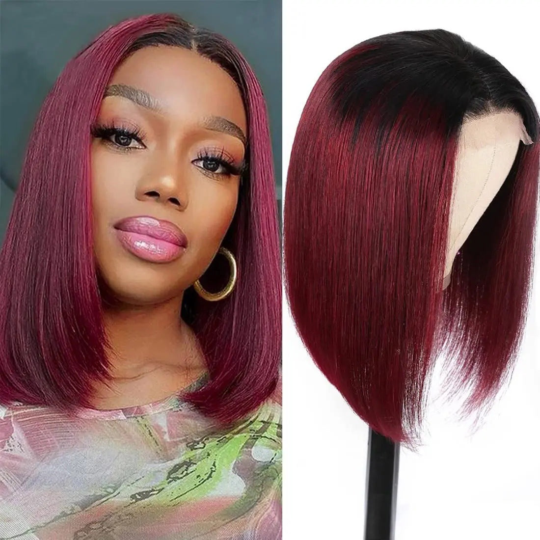 Kim Closure Bob Middle Part Human Long Straight Wig