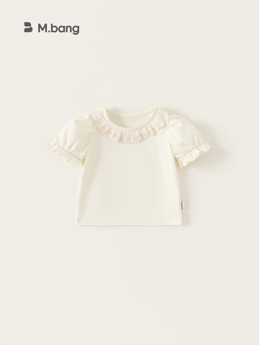 Children's Solid Color Lace Collar Summer Sweet Children's T-shirt