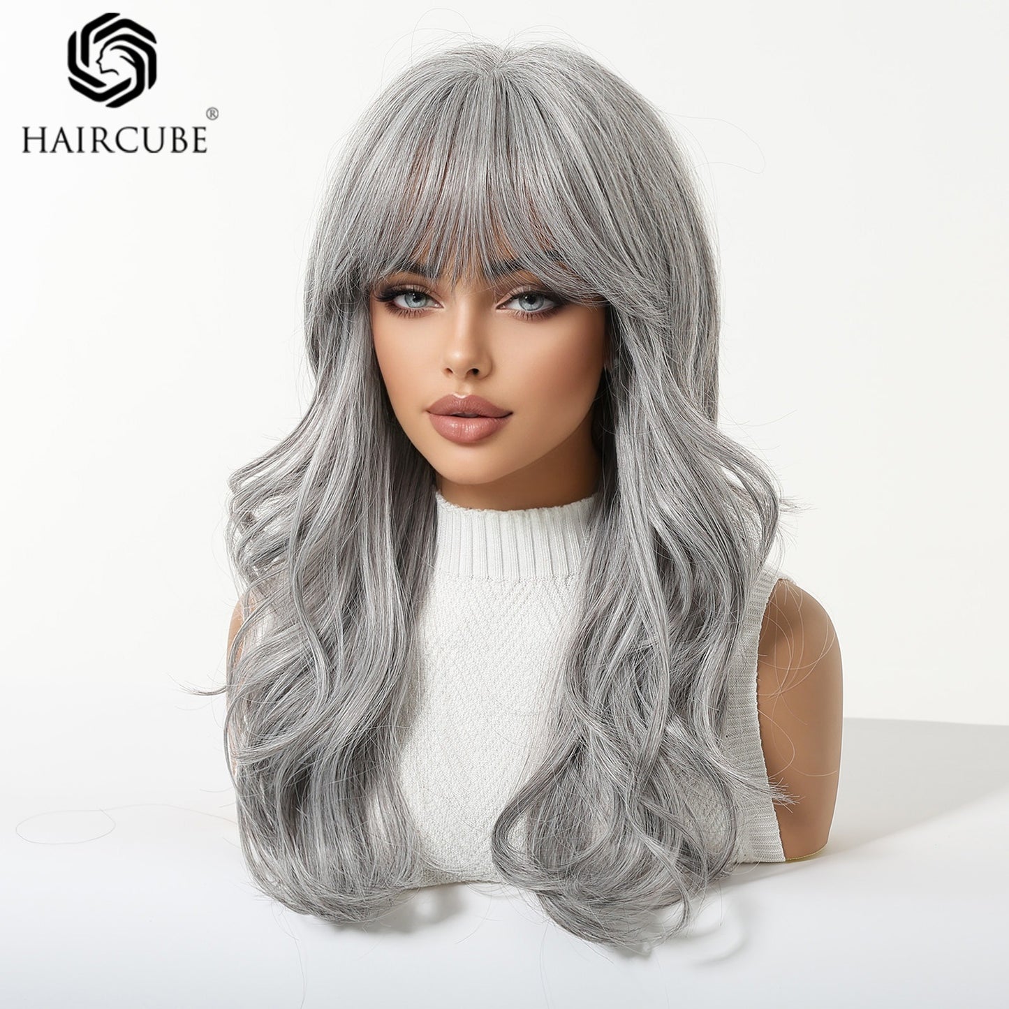 With Bangs Gray Can Be Divided Into Curly Hair Temperament Wig Long Curls