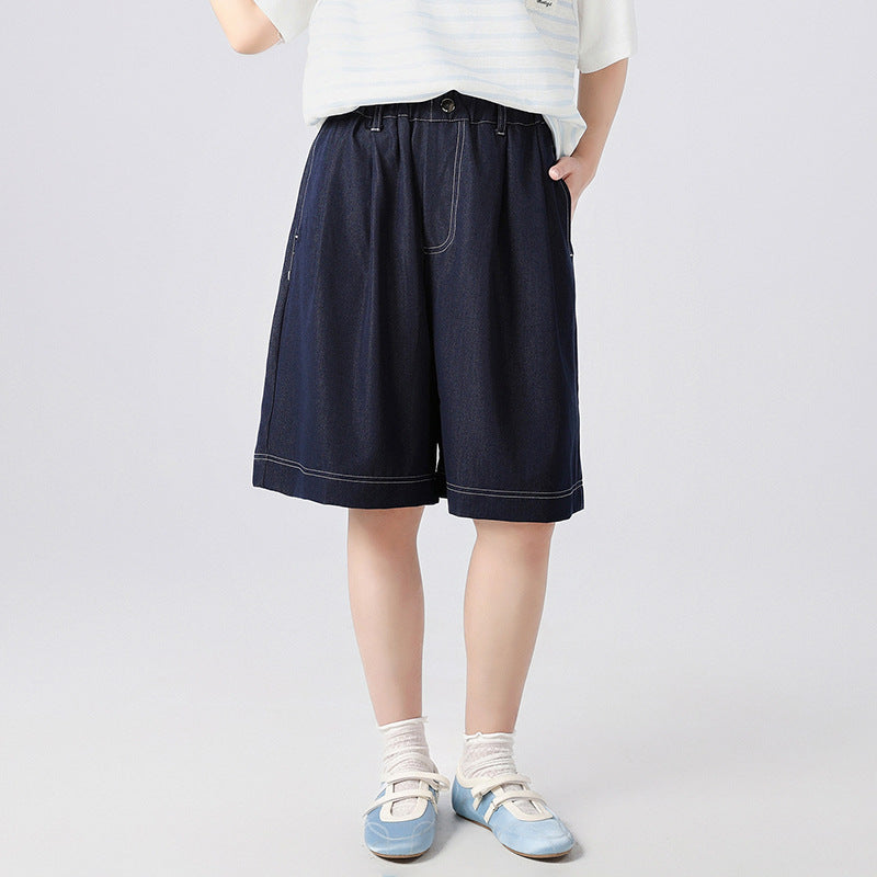 High School Summer Thin Denim Shorts Fifth Medium Big Large Children's Pants