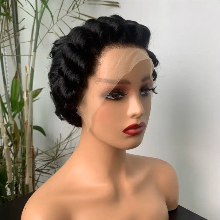 Lace Head Cover African Elf Short Real Hair Wig