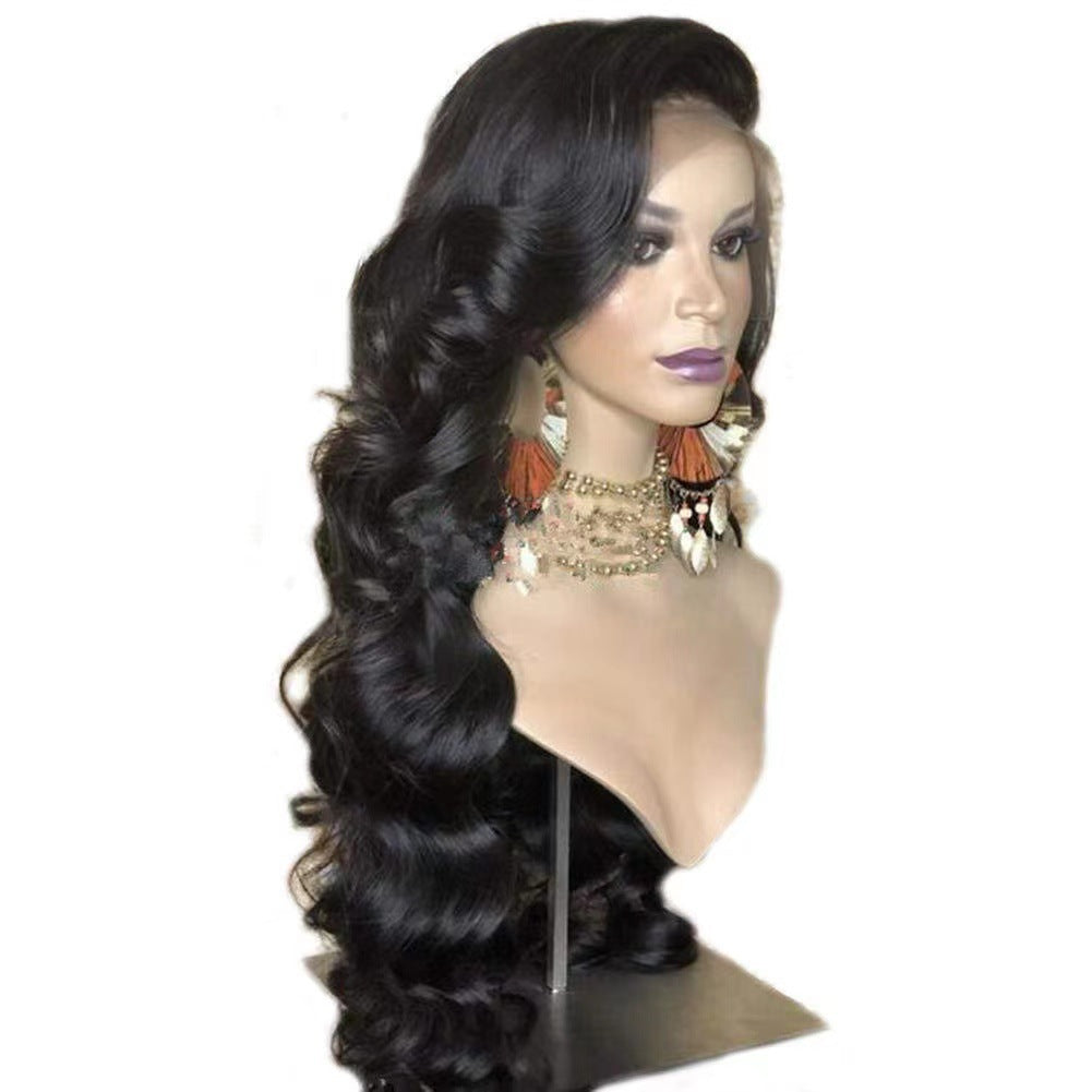 Women's Front Lace Curly Hair Black Medium Large Wave Wig Long Curls