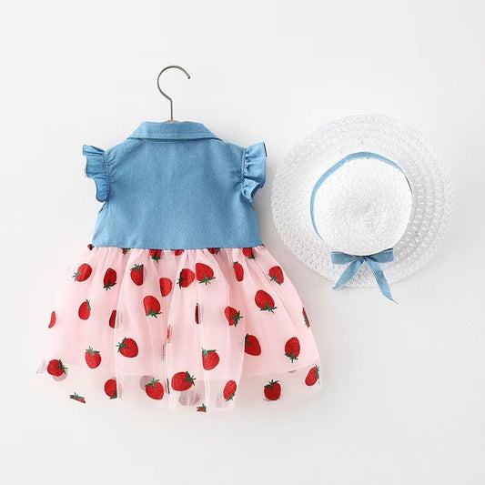 Children's Clothing Summer Denim Mesh Stitching Princess Children's Dress