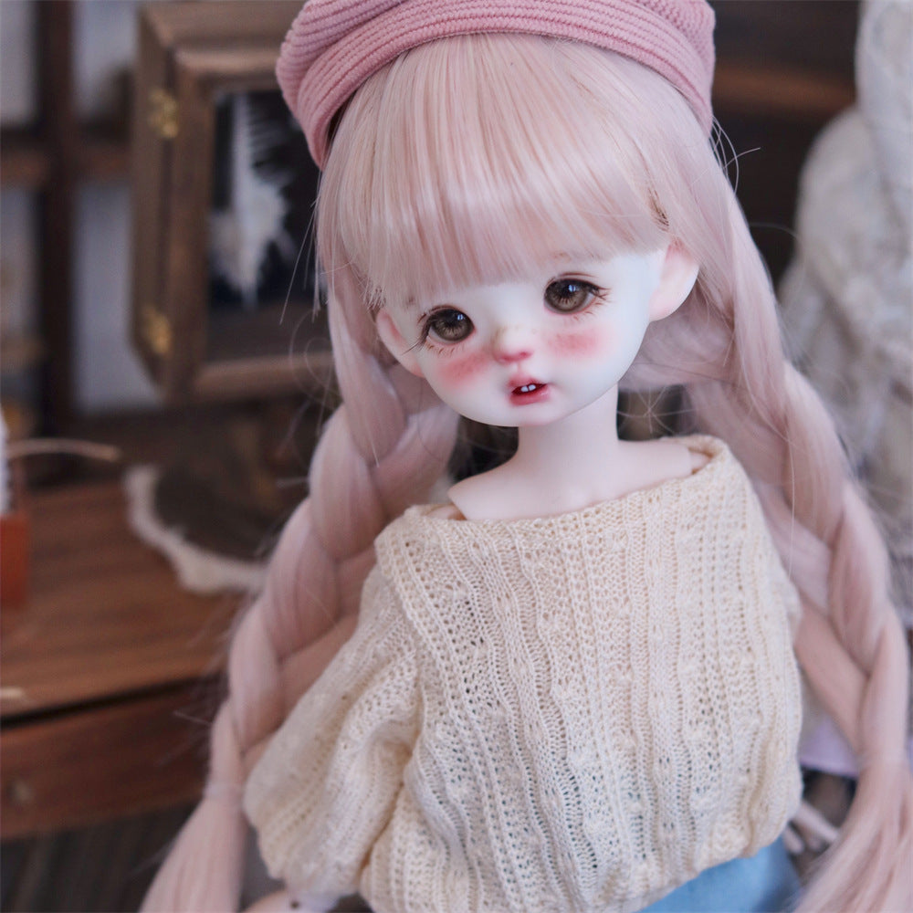 Doll Sheath Hairstyle Little Barbie Points Double Braid Pink Cos Wig