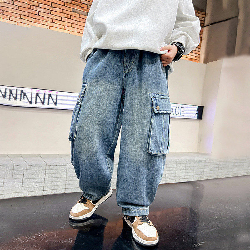 Children's Youth Korean Style Medium Big Large Pocket Wide Leg Children's Pants