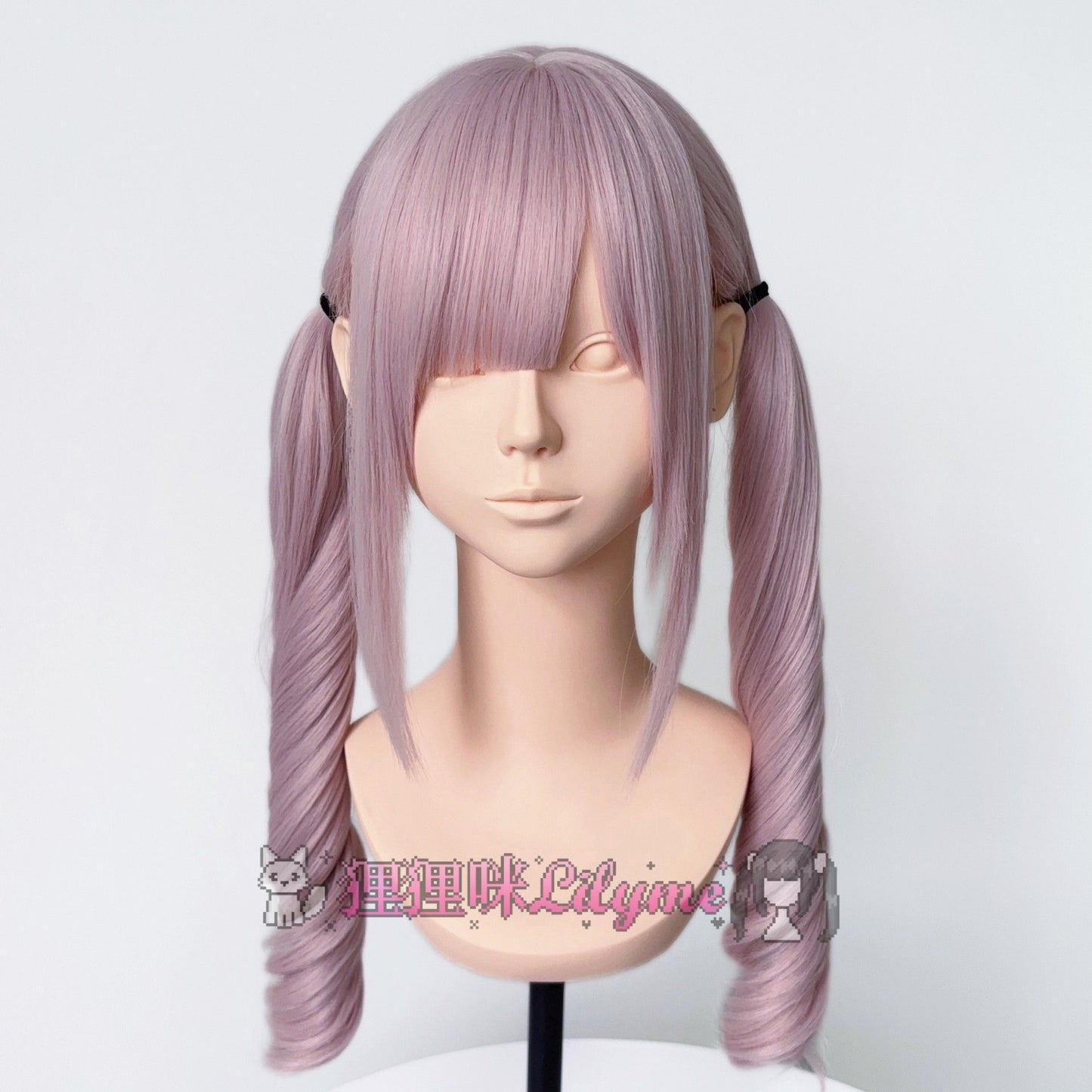 White Peach Curly Female Light Pink Straight Bangs Roman Wig Long Curls