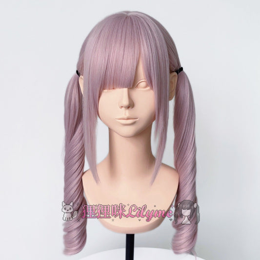 White Peach Curly Female Light Pink Straight Bangs Roman Wig Long Curls