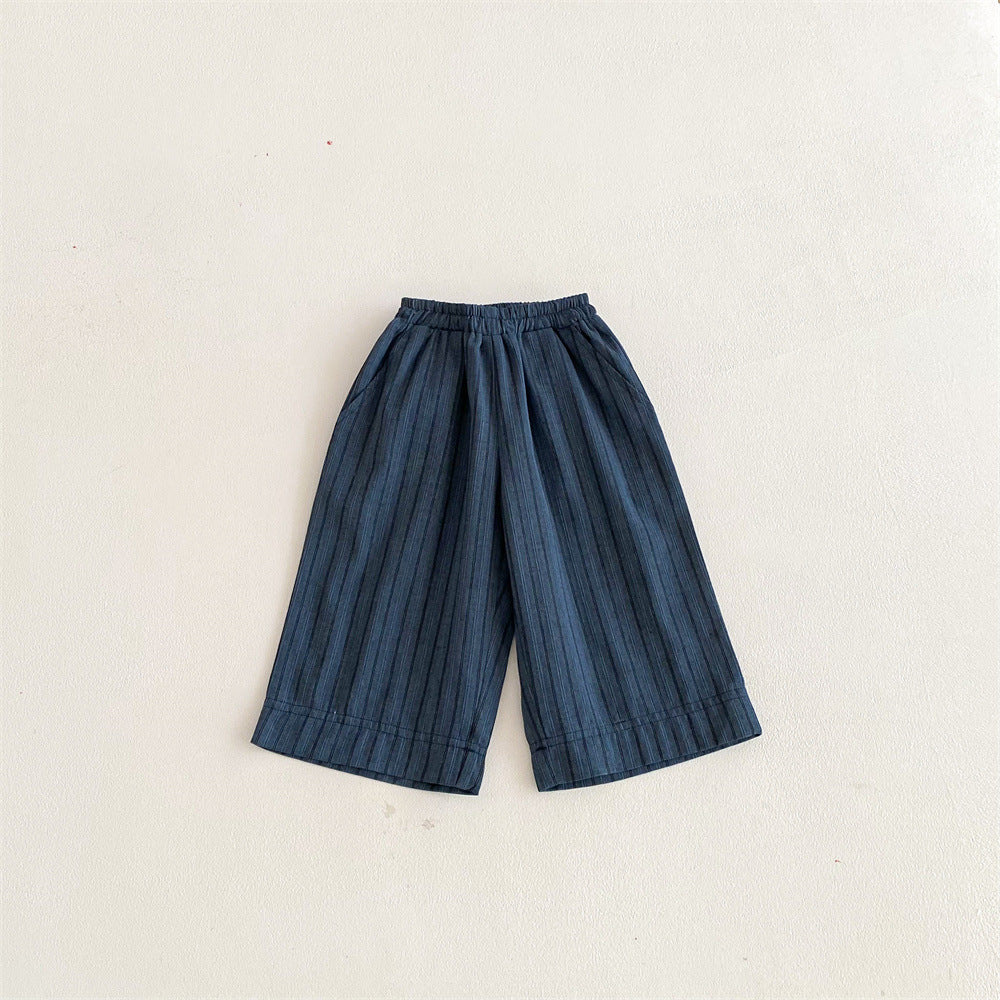 Children's Cotton Linen Stripes Outer Wear Casual Children's Pants