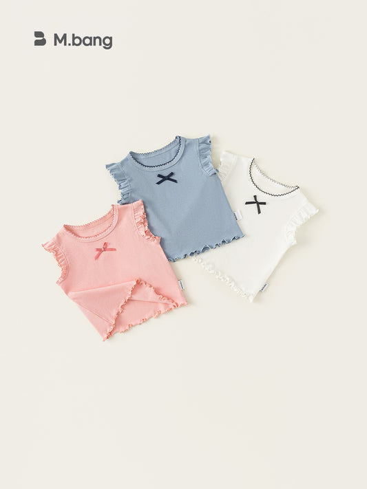 Children's Clothing Summer Sleeveless Top Cuff Wooden Ear Simple Children's T-shirt
